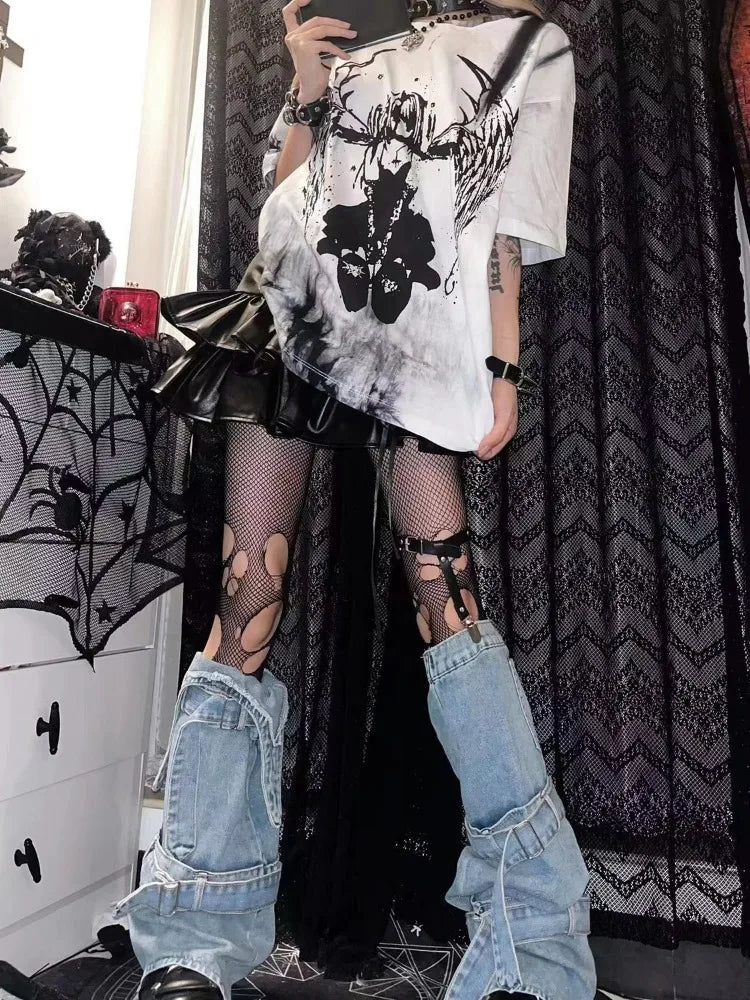 Y2K Grunge Vintage Gothic Tee - Harajuku Cartoon Print