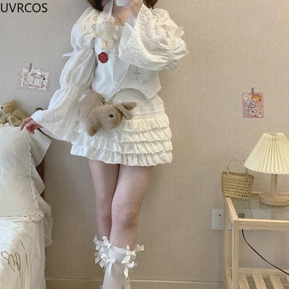 Y2K Kawaii Lolita Layered Mini Skirt - High Waist A-line