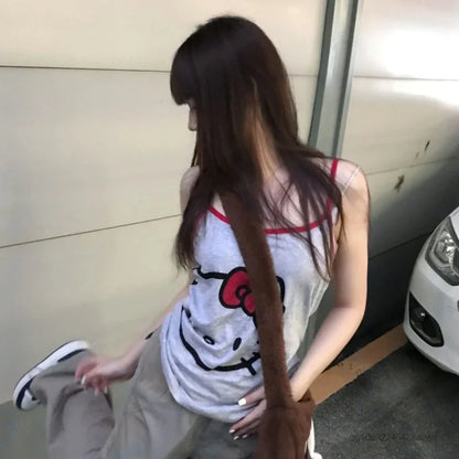 Y2K Hello Kitty Tank Top - Cute Cartoon Suspender