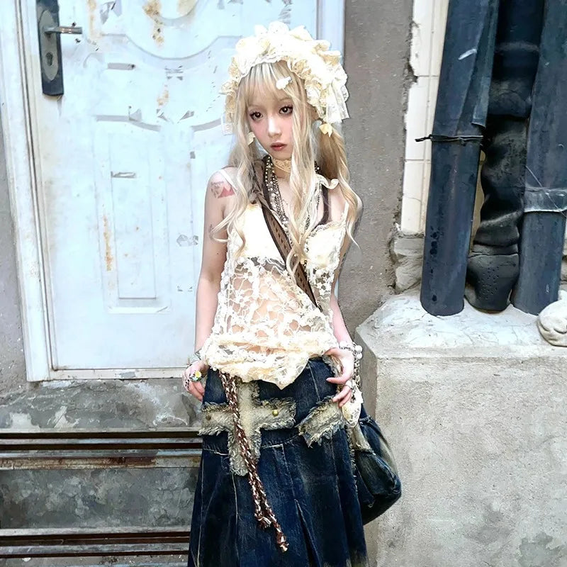 Y2K Japanese Lace Mini Dress - Harajuku Lolita Party