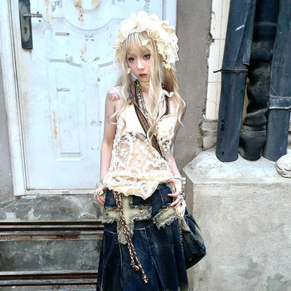 Y2K Japanese Lace Mini Dress - Harajuku Lolita Party