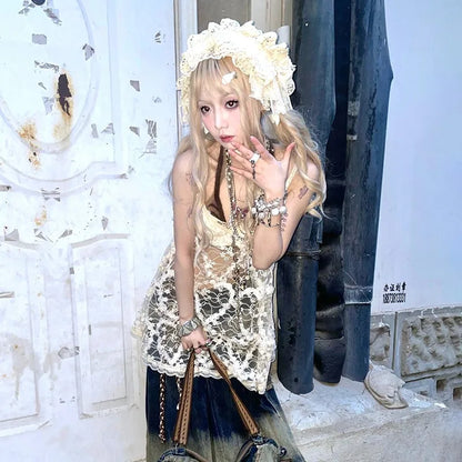 Y2K Japanese Lace Mini Dress - Harajuku Lolita Party