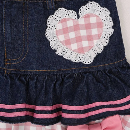 Y2K Kawaii Lolita Denim Skirt - High Waist Lace Harajuku