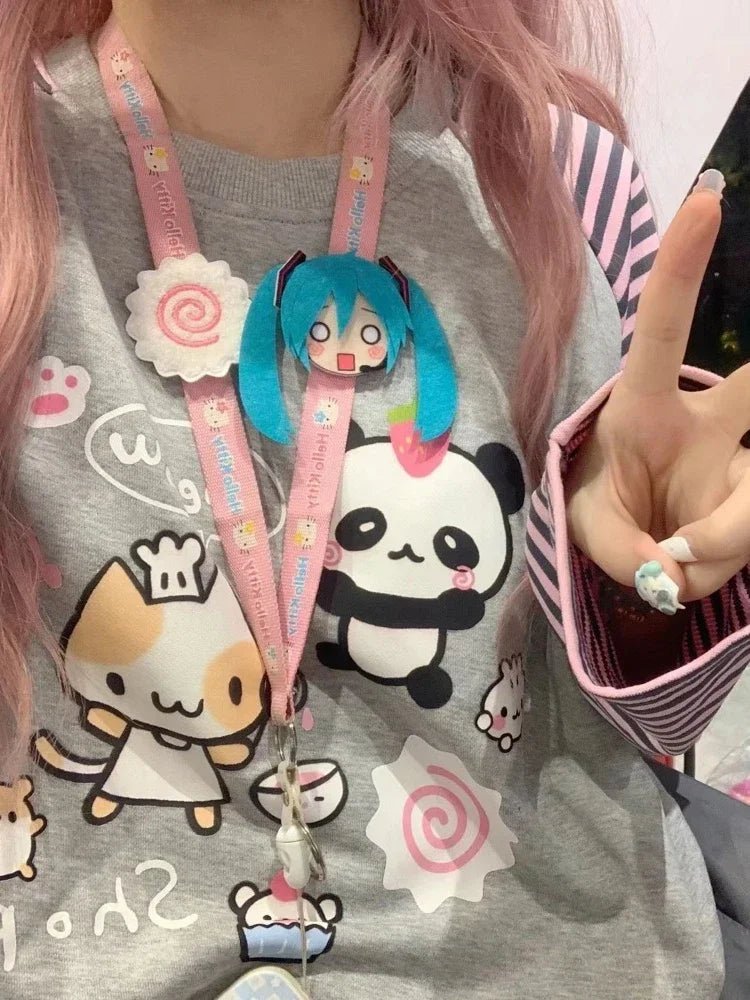 Y2K Kawaii Striped Hoodie - Harajuku Patchwork Cartoon