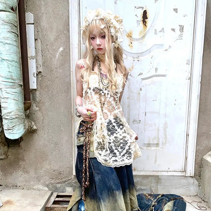 Y2K Japanese Lace Mini Dress - Harajuku Lolita Party