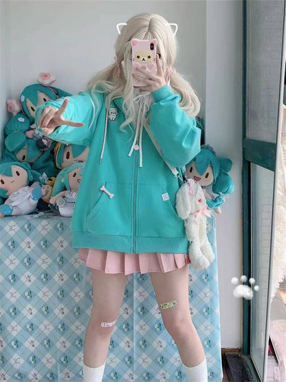 Y2K Kawaii Cat Ear Hoodie - Harajuku Oversized Jacket