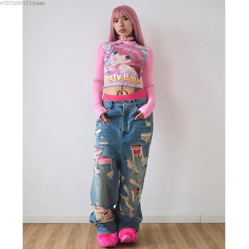 Y2K Cute Anime Long Sleeve Tee - Harajuku Cartoon Print