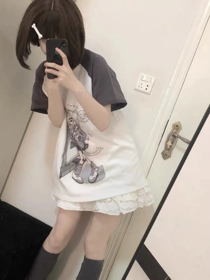 Y2K Japanese Removable Sleeve Tee - Kawaii Casual Top