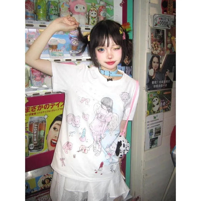 Y2K Kawaii Angel Print Tee - Harajuku Streetwear