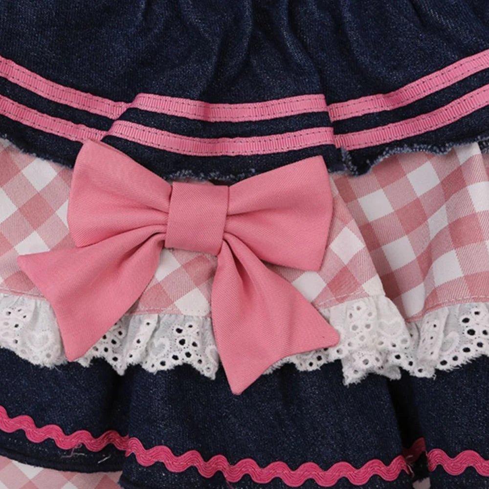 Y2K Kawaii Lolita Denim Skirt - High Waist Lace Harajuku