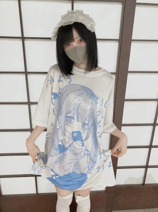 Y2K Japanese Anime Print Tee - Kawaii Aesthetic Short Sleeve