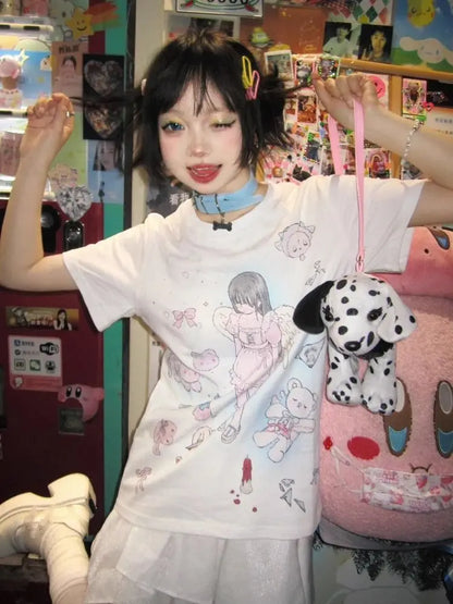 Y2K Kawaii Angel Print Tee - Harajuku Streetwear