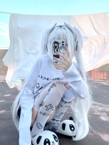 Y2K Anime Print Long Sleeve Tee - Japanese Cute Oversized