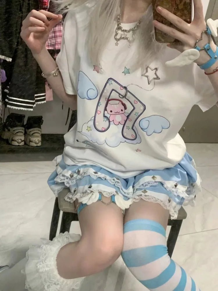 Y2K Kawaii Cartoon Print Tee - Harajuku Streetwear