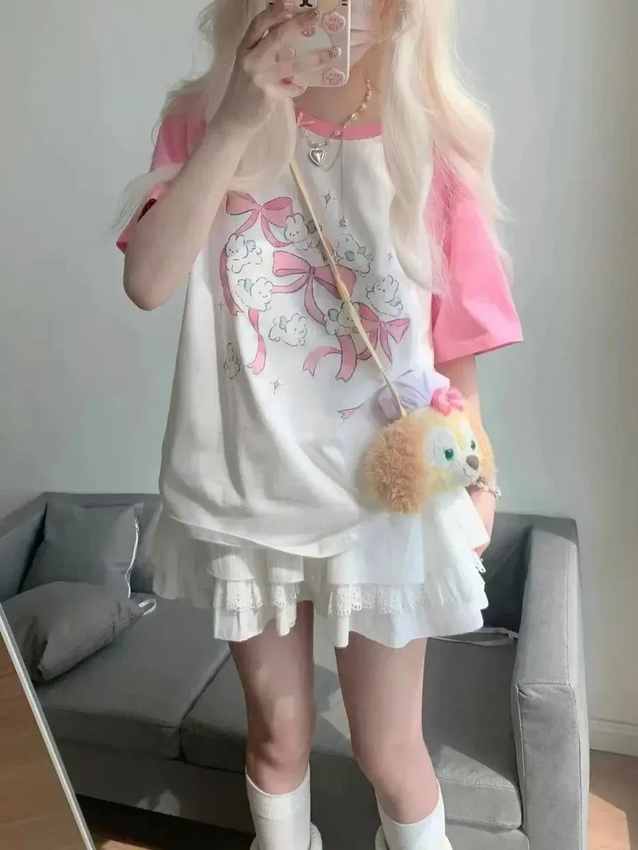 Y2K Cute Anime Tee - Harajuku Oversized Kawaii