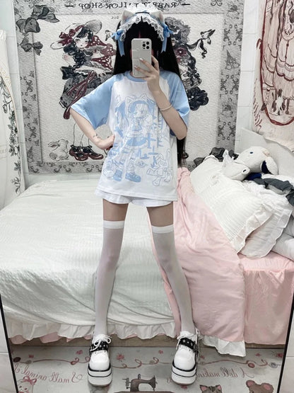 Y2K Harajuku Patchwork Tee - Kawaii Cartoon Print