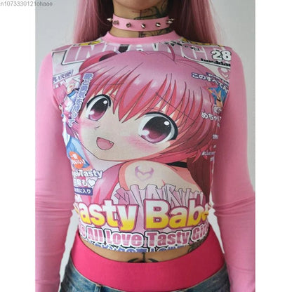 Y2K Cute Anime Long Sleeve Tee - Harajuku Cartoon Print