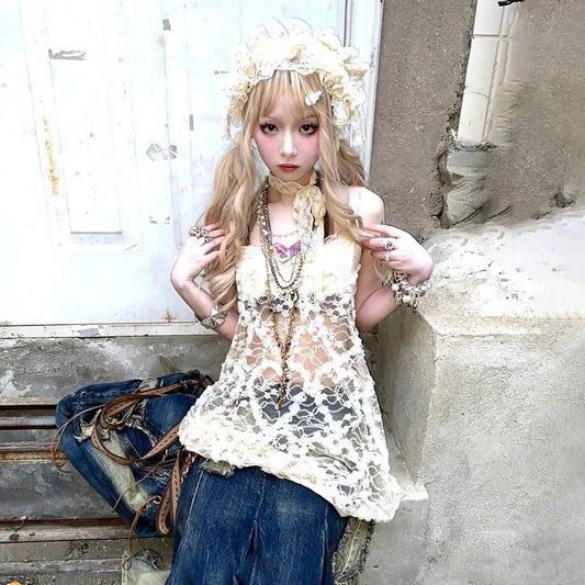 Y2K Japanese Lace Mini Dress - Harajuku Lolita Party