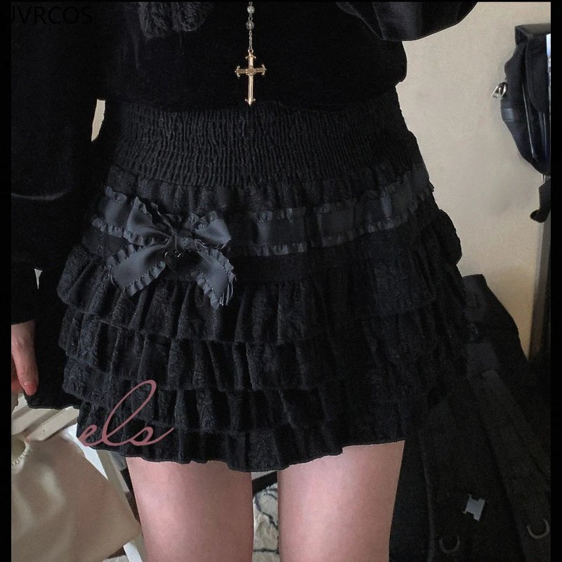 Y2K Kawaii Lolita Layered Mini Skirt - High Waist A-line