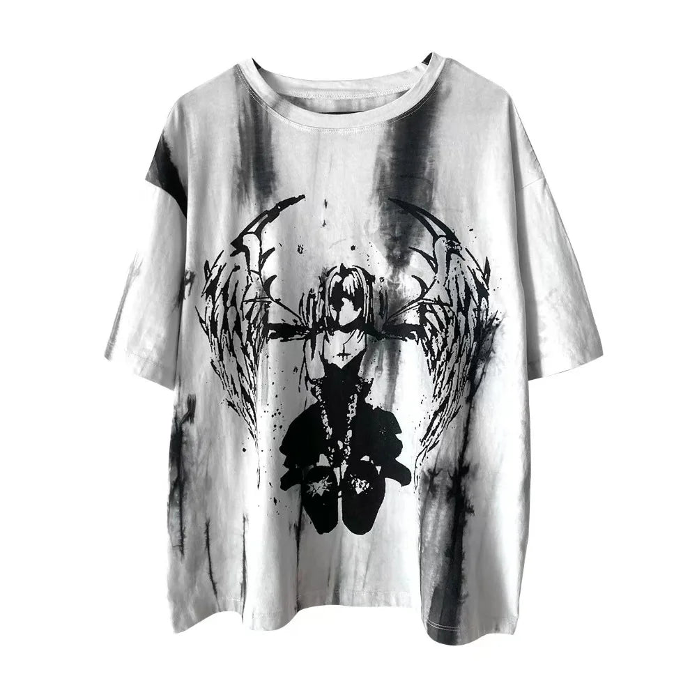 Y2K Grunge Vintage Gothic Tee - Harajuku Cartoon Print