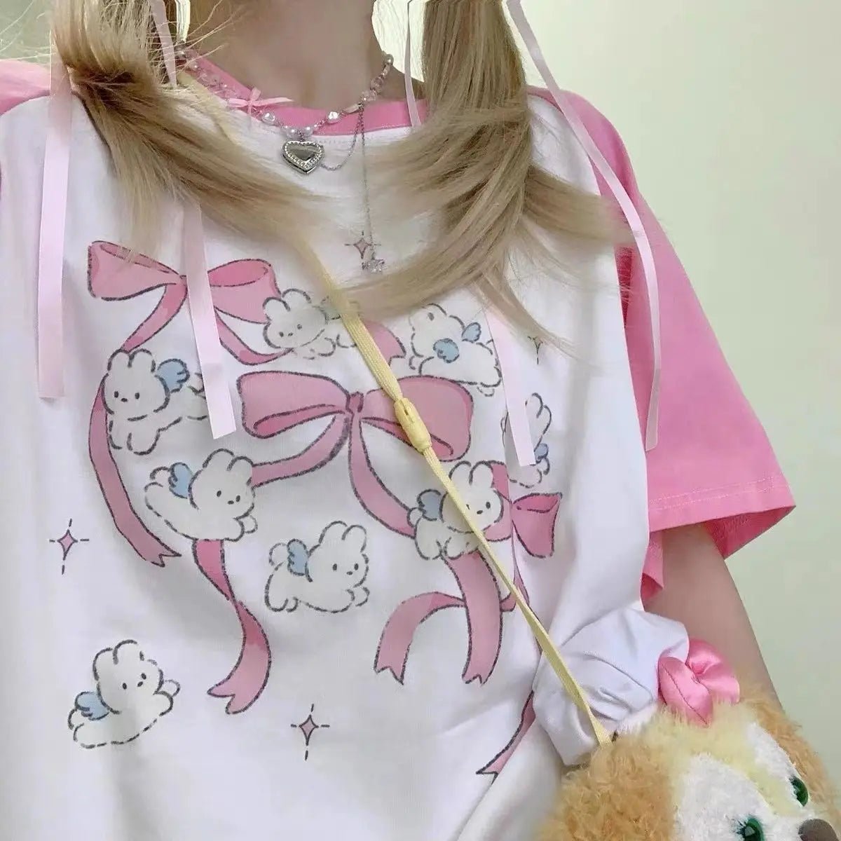 Y2K Kawaii Rabbit Graphic Tee - Harajuku Sweet Pink