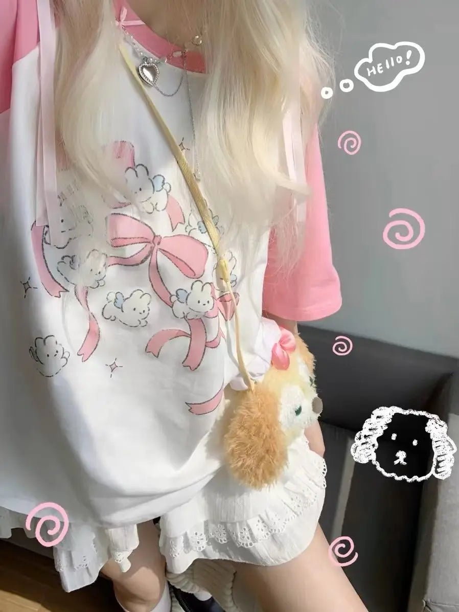 Y2K Kawaii Rabbit Graphic Tee - Harajuku Sweet Pink